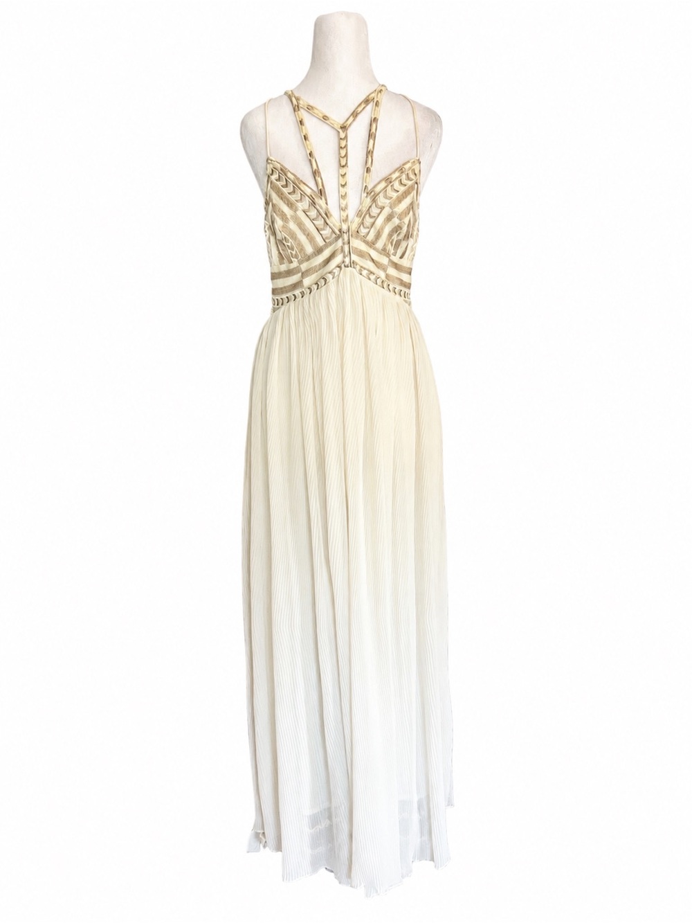 Free People Sacred Geometry Maxi Dress FP One Ivory Embroidered Pleated Size 10